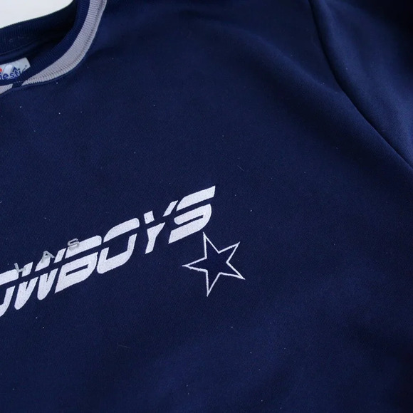 Vintage Majestic Dallas Cowboys Nfl Navy Gray Embroidered Pullover Sweater L - Picture 9 of 10